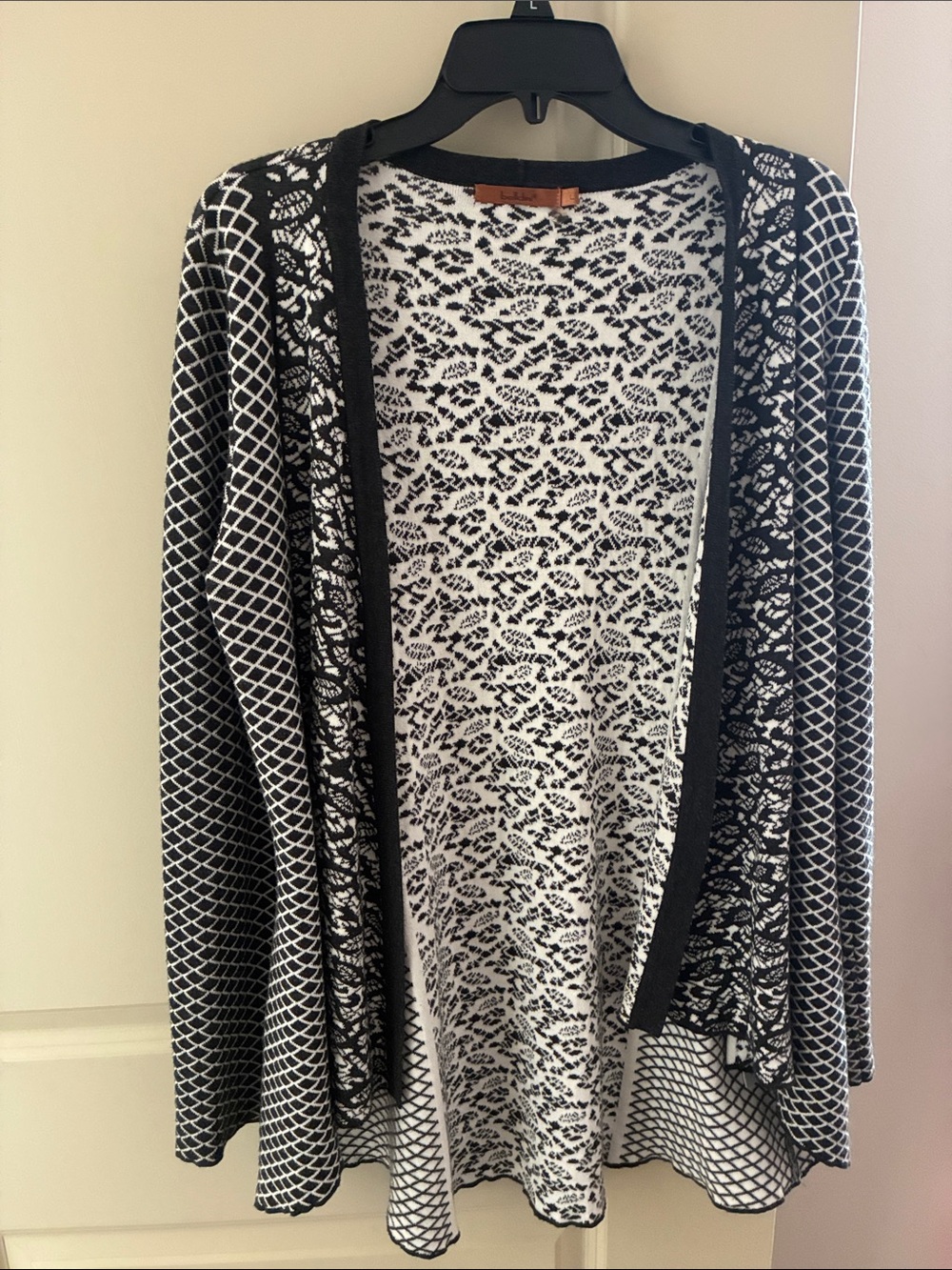 Belldini Black & White Open-Front Patterned Cardigan